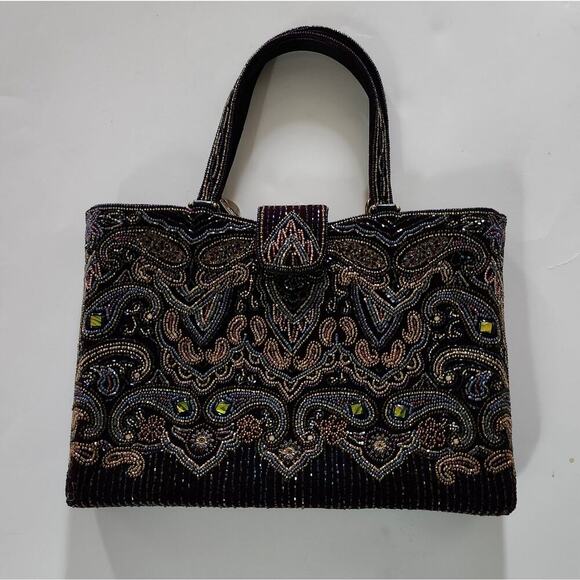 Vintage Geronimo black beaded purse 12 in x 9 in x 1 in - Picture 1 of 9
